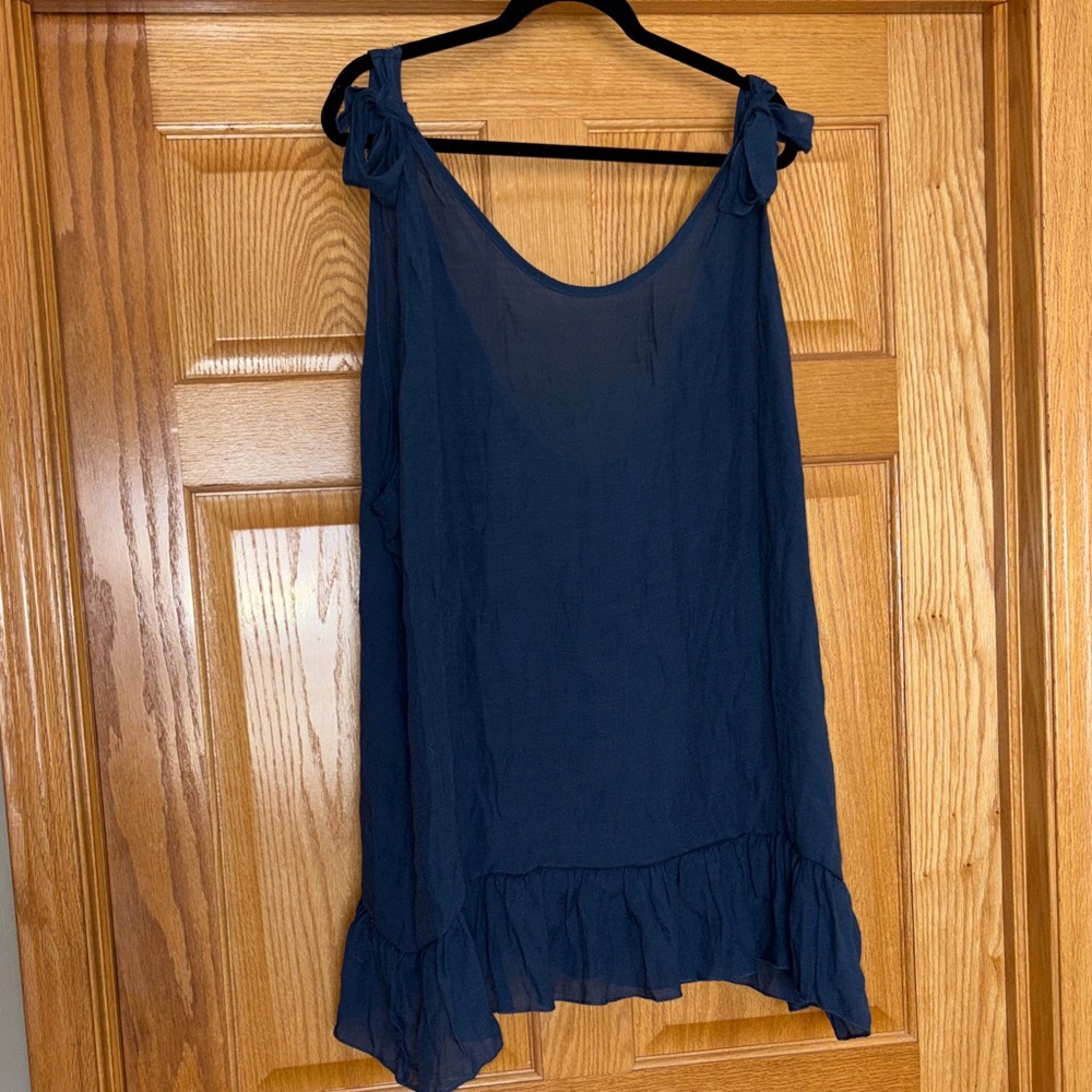 Navy Blue Sleeveless Cover-Up Dress with Ruffle Hem